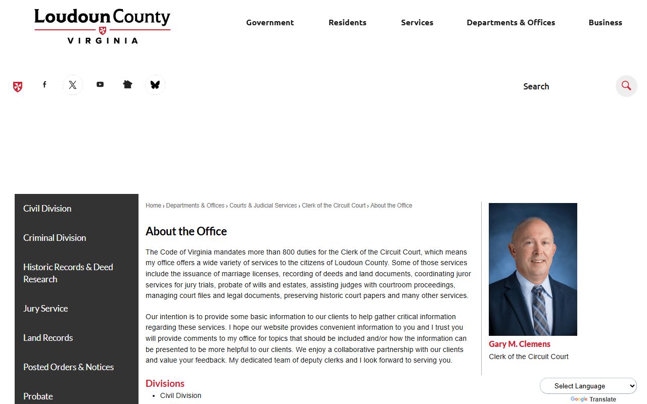 Loudoun County Clerk of the Circuit Court About the Office page