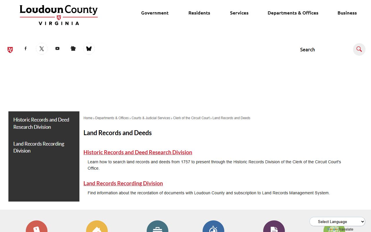 Loudoun County Clerk land records and deeds page