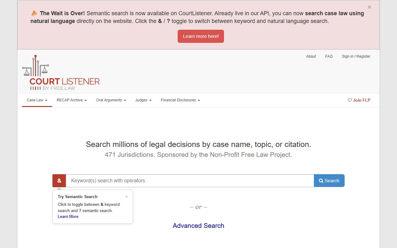CourtListener public legal database for federal court dockets and opinions