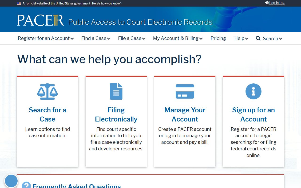 PACER federal court records access page for Loudoun County federal dockets