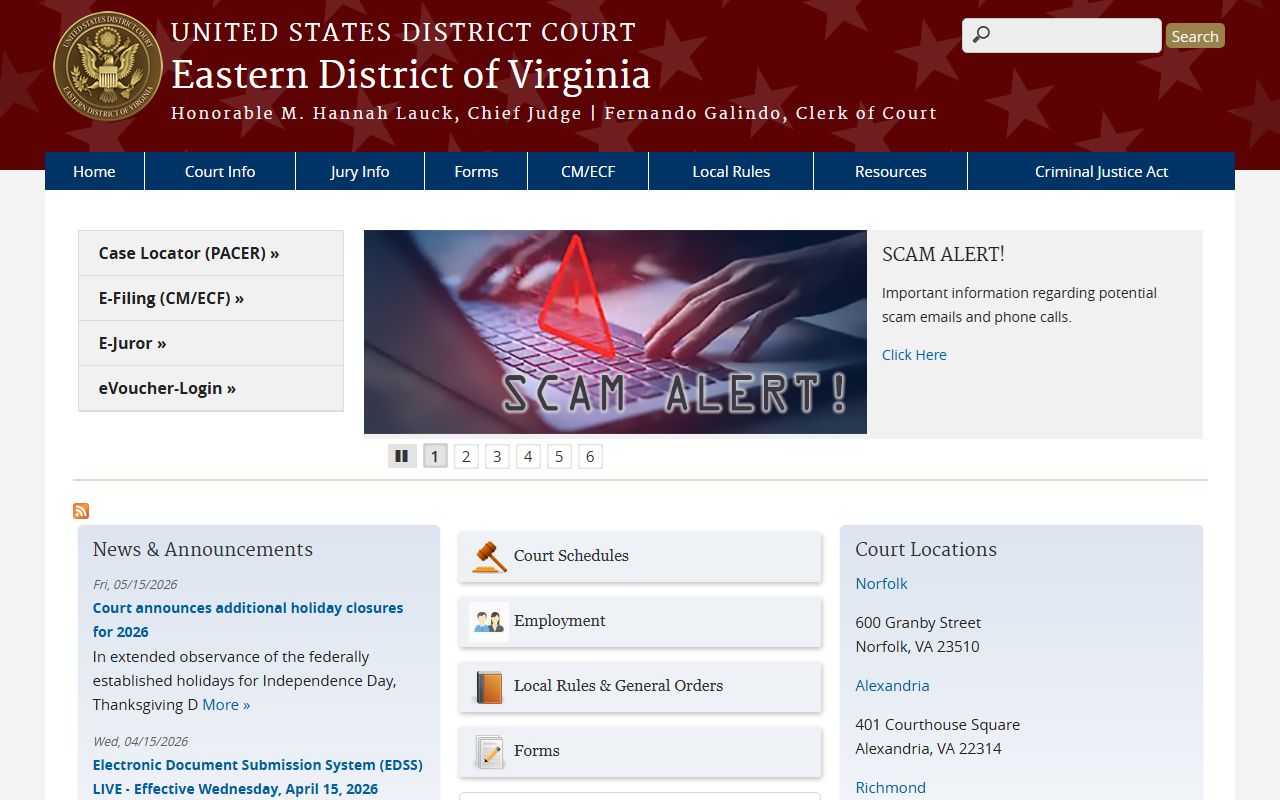 U.S. District Court for the Eastern District of Virginia, which hears Loudoun County federal cases