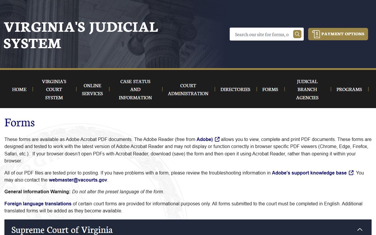 Virginia Judicial System forms library for Loudoun County court records requests