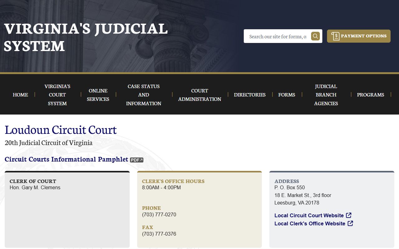 Loudoun County Circuit Court page on the Virginia Judicial System site