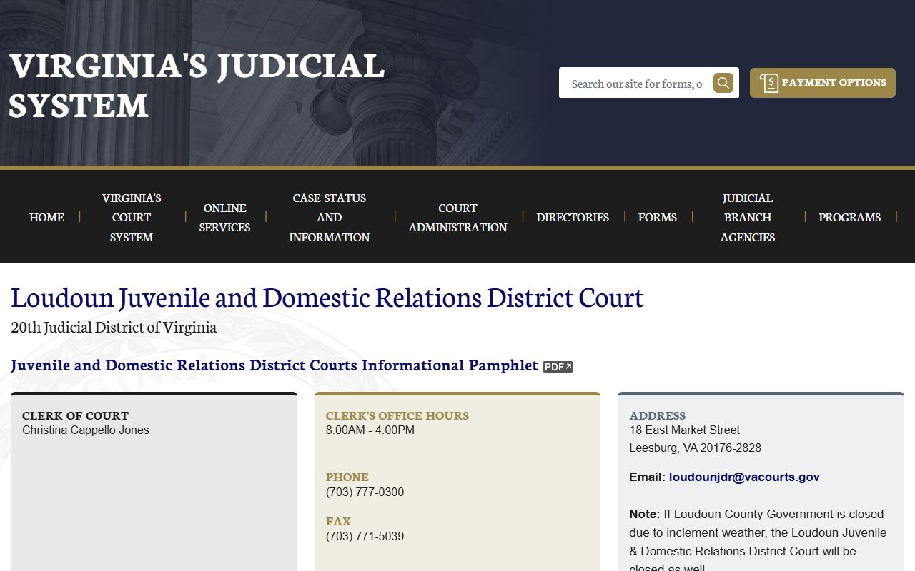 Loudoun County Juvenile and Domestic Relations District Court records page