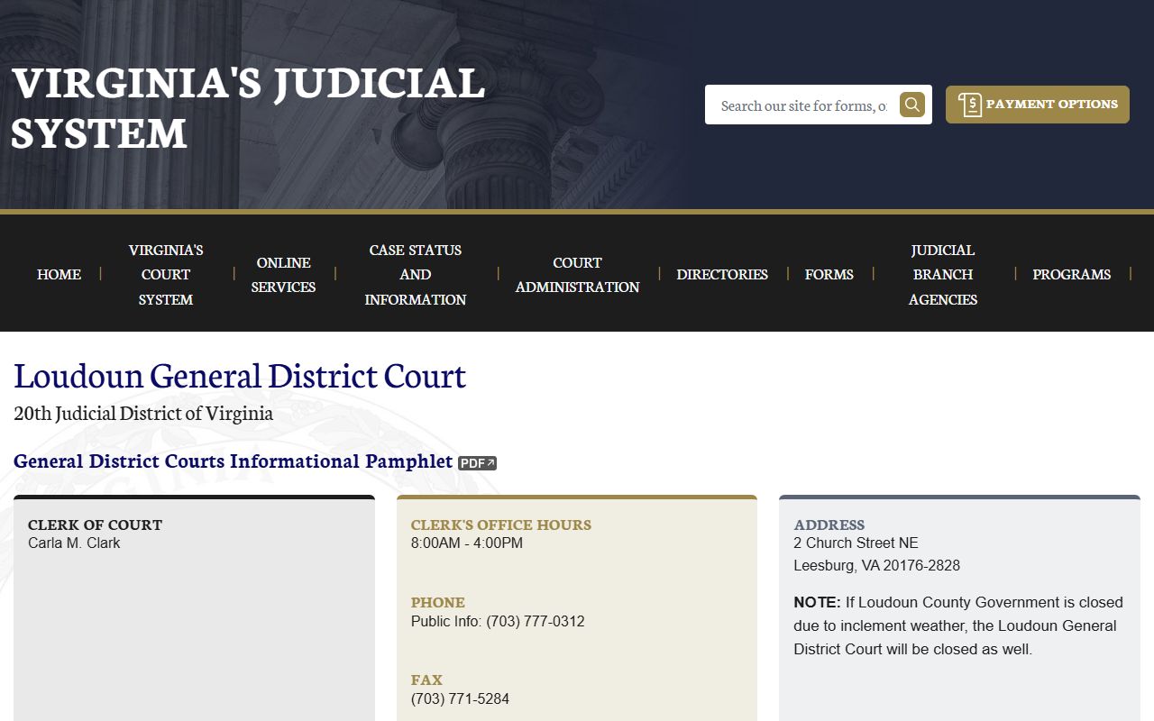 Loudoun County General District Court page on the Virginia Judicial System site