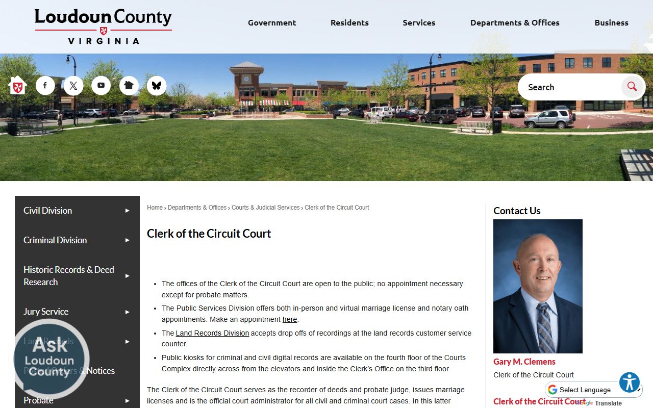 Loudoun County Clerk of the Circuit Court records page
