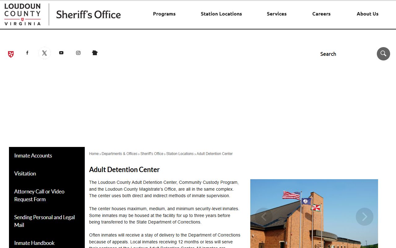 Loudoun County Adult Detention Center page for inmate records and custody information