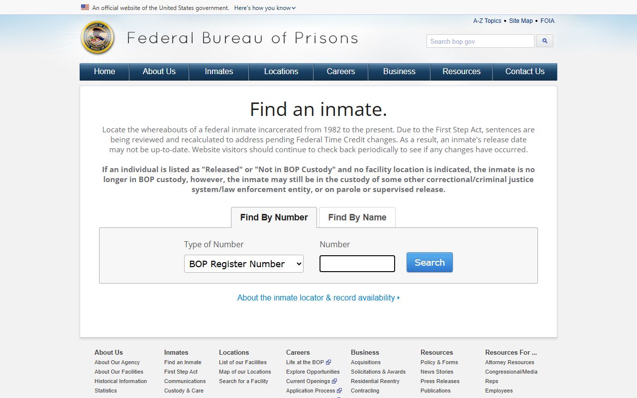 Federal Bureau of Prisons inmate locator for federal cases from Loudoun County