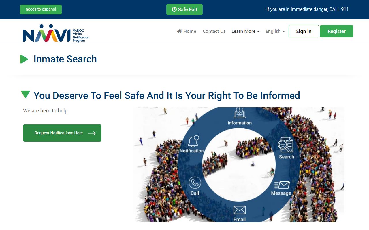 NAAVI victim notification portal for Loudoun County inmate status changes