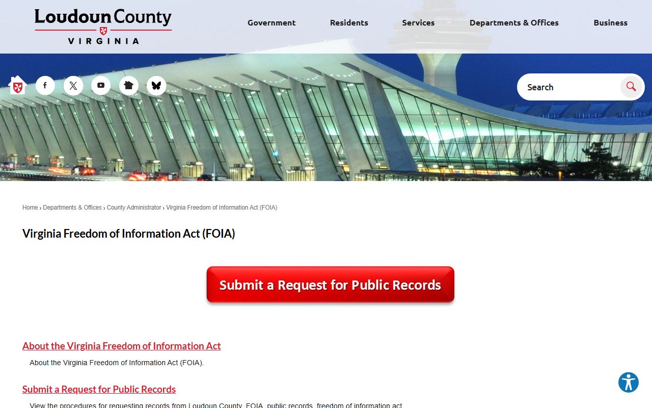 Loudoun County FOIA hub page for public records requests