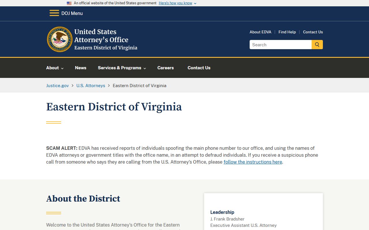 U.S. Attorney for the Eastern District of Virginia, which handles federal warrants tied to Loudoun County